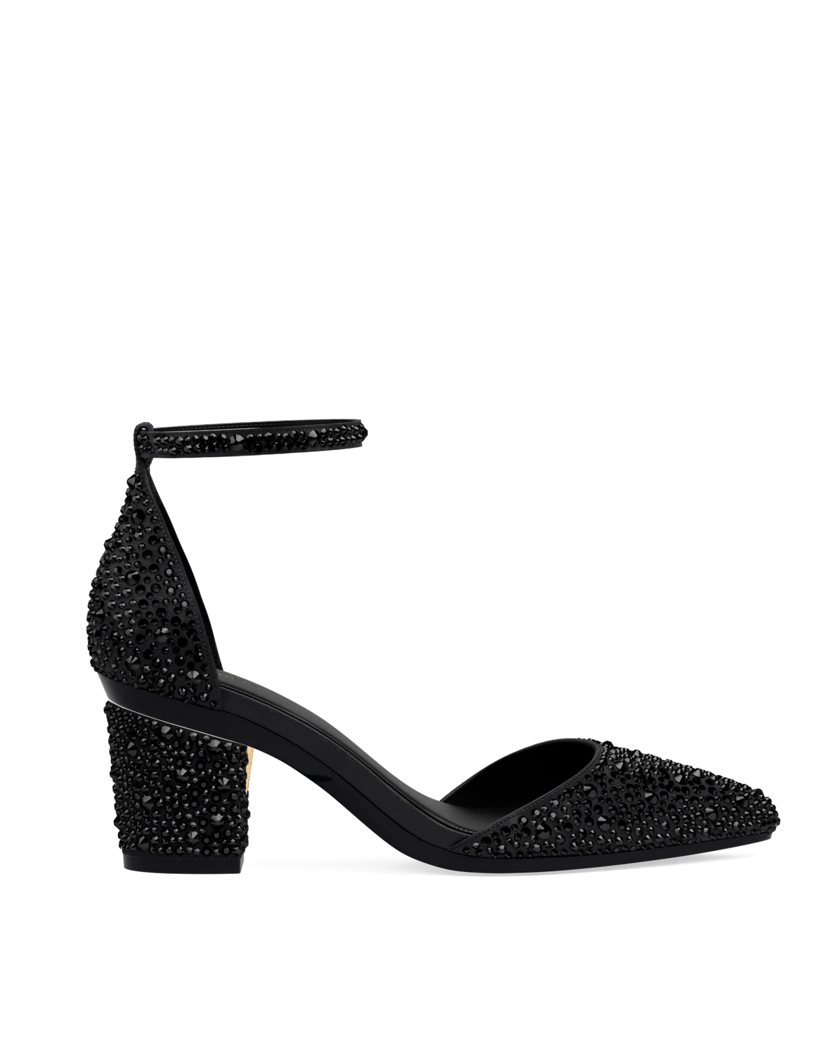 Block Heel Kit 3 Coal Mixed Rhinestone shown on the D'Orsay Coal Mixed Rhinestone upper. Pashion convertible heels go from heel to flat and are customizable with interchangeable heel kits.