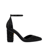 Block Heel Kit 4 Coal Mixed Rhinestone shown on the D'Orsay Coal Mixed Rhinestone upper. Pashion convertible heels go from heel to flat and are customizable with interchangeable heel kits.