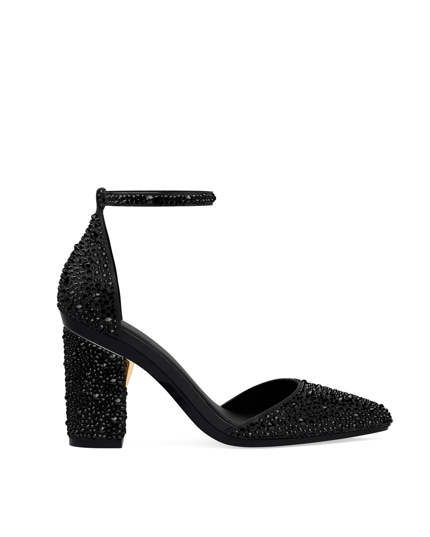 Block Heel Kit 4 Coal Mixed Rhinestone shown on the D'Orsay Coal Mixed Rhinestone upper. Pashion convertible heels go from heel to flat and are customizable with interchangeable heel kits.