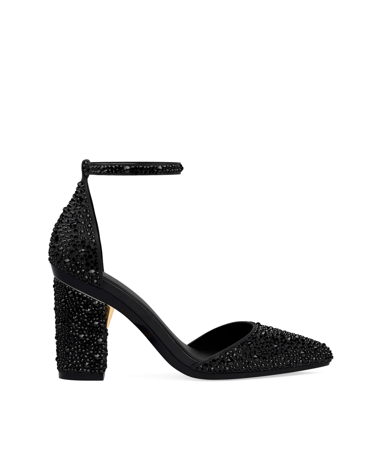 Block Heel Kit 4 Coal Mixed Rhinestone shown on the D'Orsay Coal Mixed Rhinestone upper. Pashion convertible heels go from heel to flat and are customizable with interchangeable heel kits.