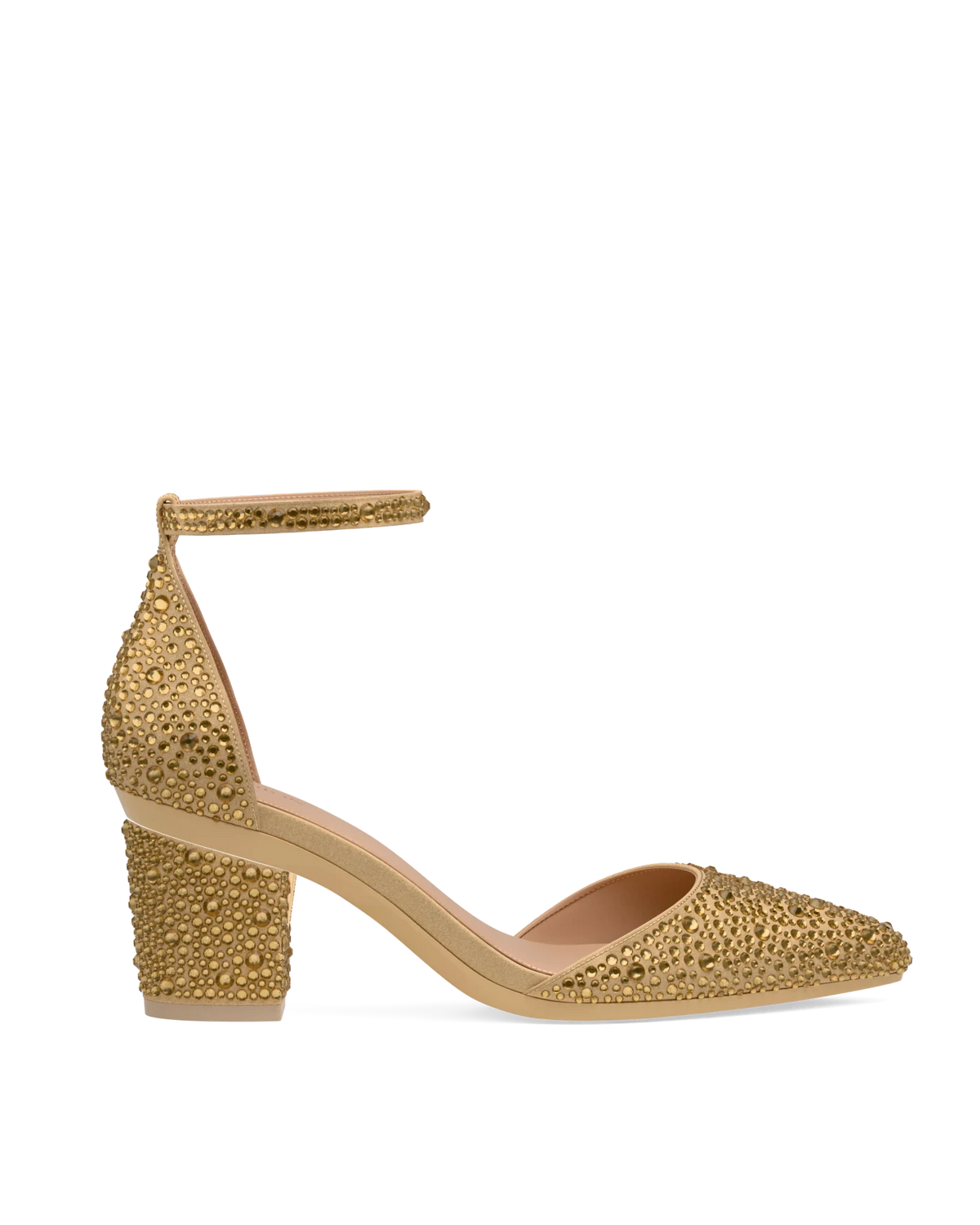 Block Heel Kit 3 Gold Mixed Rhinestone shown on the D'Orsay Gold Mixed Rhinestone upper. Pashion convertible heels go from heel to flat and are customizable with interchangeable heel kits.