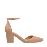 Block Heel Kit 3 Latte Woven Leather shown on the D'Orsay Latte Leather upper. Pashion convertible heels go from heel to flat and are customizable with interchangeable heel kits.