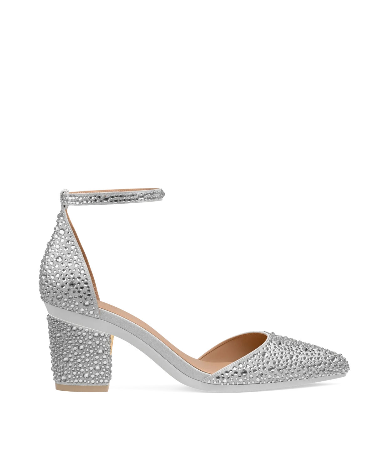 Block Heel Kit 3 Silver Mixed Rhinestone shown on the D'Orsay Silver Mixed Rhinestone upper. Pashion convertible heels go from heel to flat and are customizable with interchangeable heel kits.