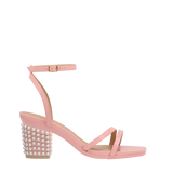 Block Heel Kit 3 Blush Pearl Drop shown on the Emmy Blush Patent upper. Pashion convertible heels go from heel to flat and are customizable with interchangeable heel kits.
