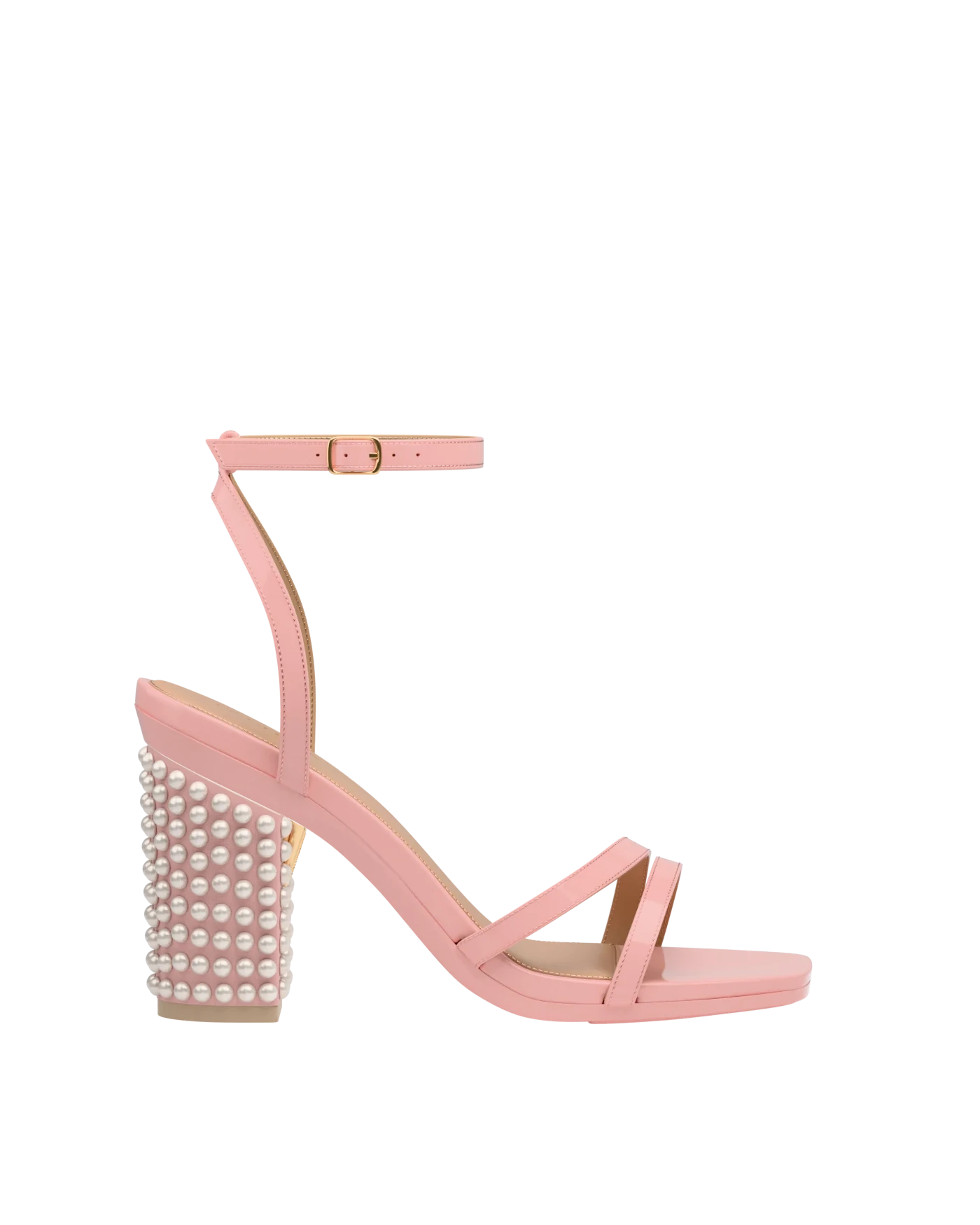 Block Heel Kit 4 Blush Pearl Drop shown on the Emmy Blush Patent upper. Pashion convertible heels go from heel to flat and are customizable with interchangeable heel kits.