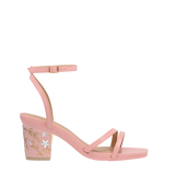 Block Heel Kit 3 Blush Gold Floral Embroidery shown on the Emmy Blush Patent upper. Pashion convertible heels go from heel to flat and are customizable with interchangeable heel kits.