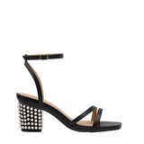 Block Heel Kit 3 Coal Pearl Drop shown on the Emmy Coal Leather upper. Pashion convertible heels go from heel to flat and are customizable with interchangeable heel kits.