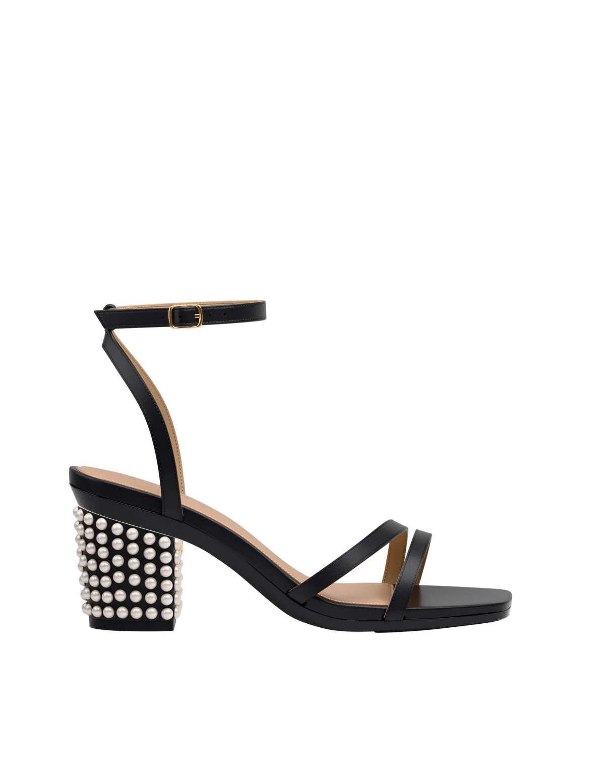 Block Heel Kit 3 Coal Pearl Drop shown on the Emmy Coal Leather upper. Pashion convertible heels go from heel to flat and are customizable with interchangeable heel kits.