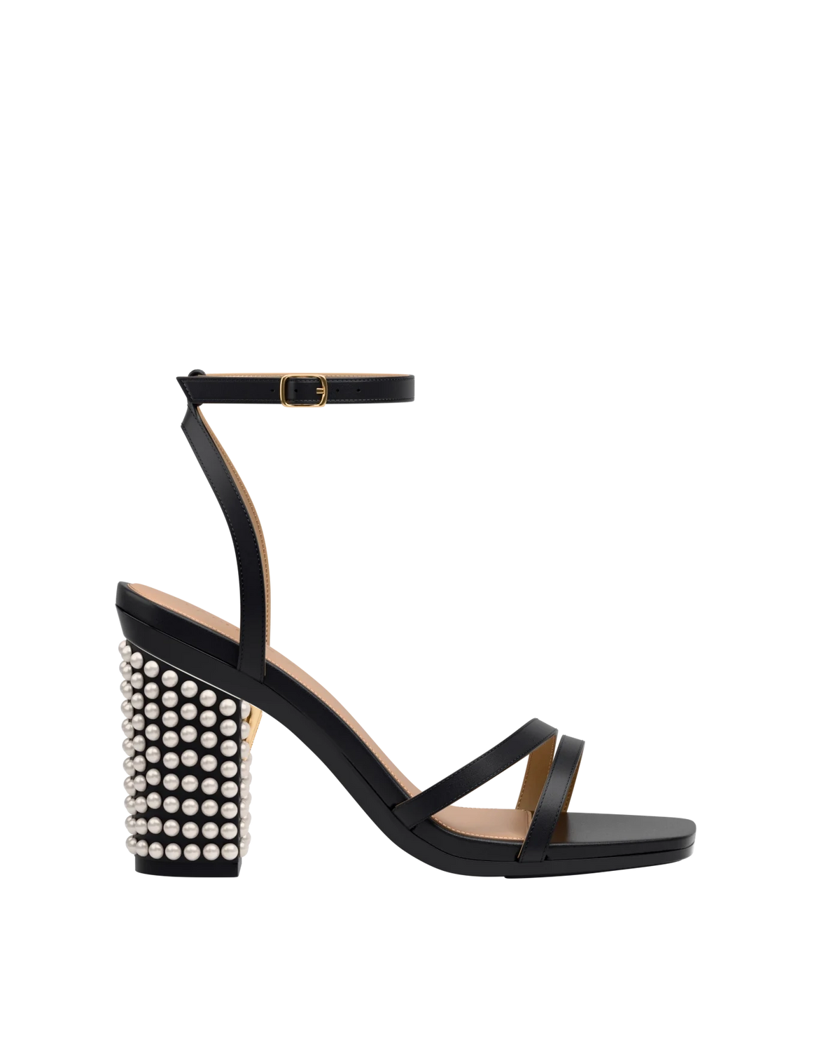Block Heel Kit 4 Coal Pearl Drop shown on the Emmy Coal Leather upper. Pashion convertible heels go from heel to flat and are customizable with interchangeable heel kits.