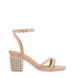 Block Heel Kit 3 Sand Pearl Drop shown on the Emmy Sand Leather upper. Pashion convertible heels go from heel to flat and are customizable with interchangeable heel kits.