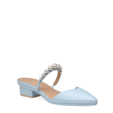 Evelyn Mule - Baby Blue Satin Pearl Flat