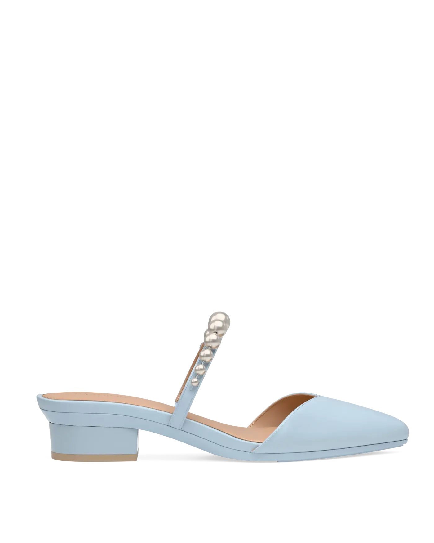 Evelyn Mule - Baby Blue Satin Pearl Flat
