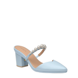 Evelyn Mule - Baby Blue Satin Pearl 3 Block