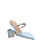 Evelyn Mule - Baby Blue Satin Pearl 3 Block