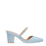 Evelyn Mule - Baby Blue Satin Pearl 3 Block