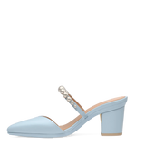 Evelyn Mule - Baby Blue Satin Pearl 3 Block