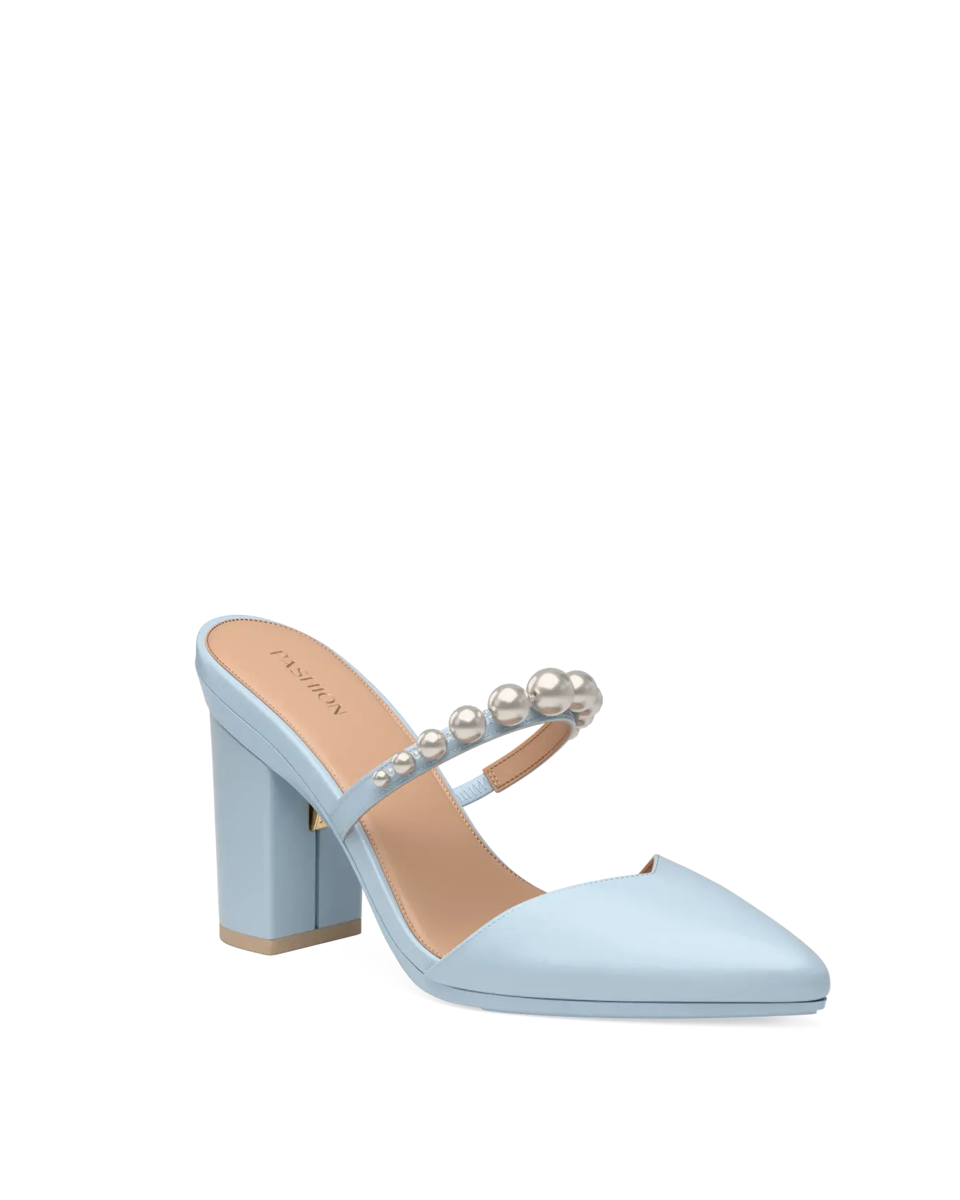 Evelyn Mule - Baby Blue Satin Pearl 4 Block