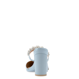 Evelyn Mule - Baby Blue Satin Pearl 4 Block