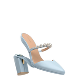 Evelyn Mule - Baby Blue Satin Pearl 4 Block