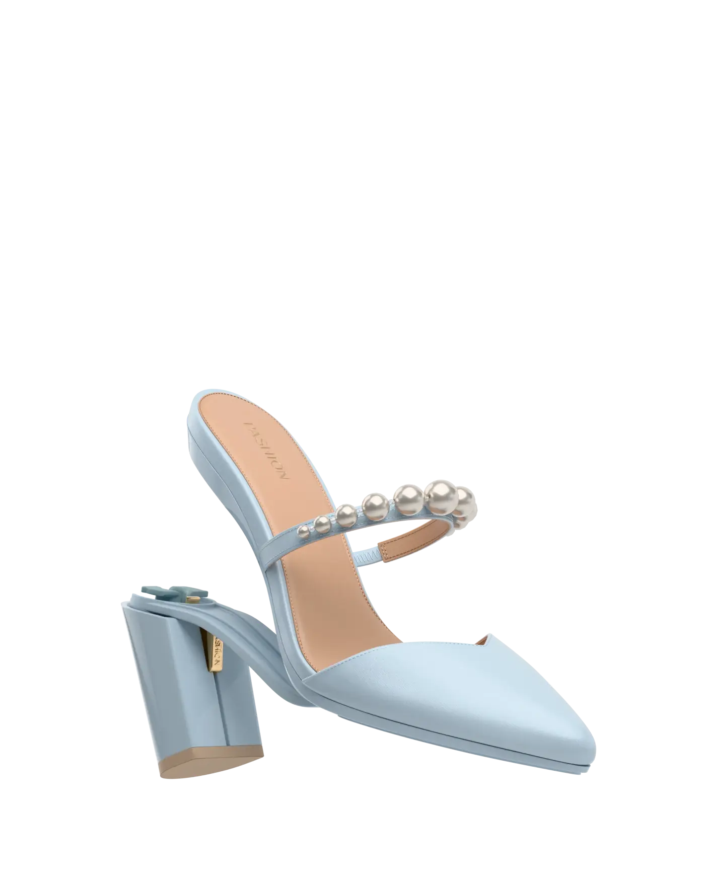 Evelyn Mule - Baby Blue Satin Pearl 4 Block