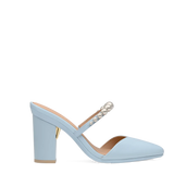 Evelyn Mule - Baby Blue Satin Pearl 4 Block