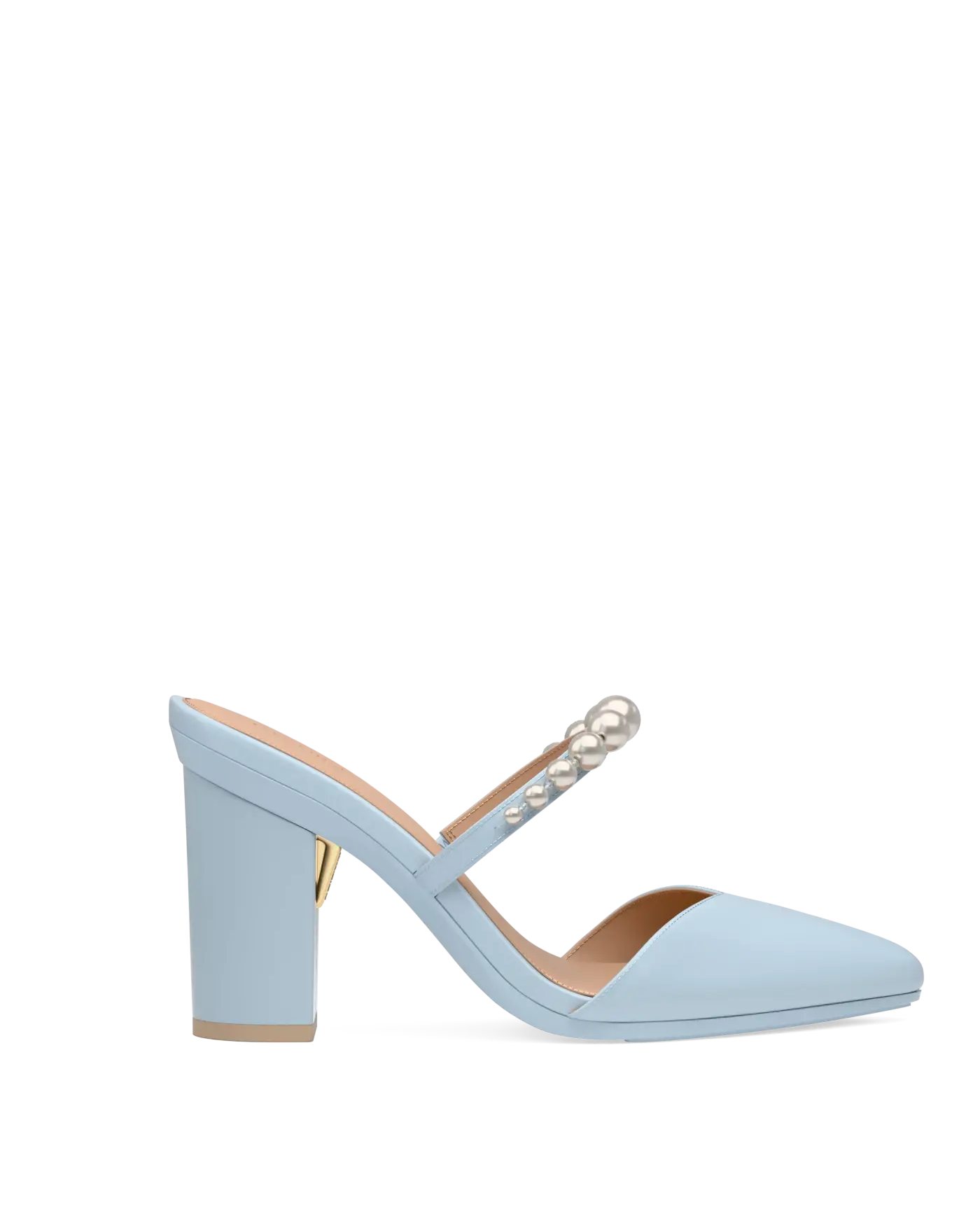 Evelyn Mule - Baby Blue Satin Pearl 4 Block