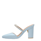 Evelyn Mule - Baby Blue Satin Pearl 4 Block
