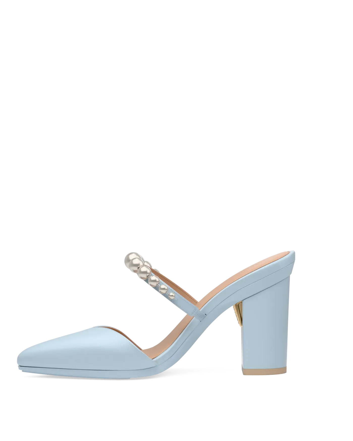 Evelyn Mule - Baby Blue Satin Pearl 4 Block
