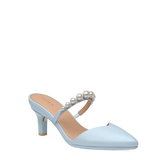 Evelyn Mule - Baby Blue Satin Pearl 3 Stiletto