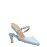 Evelyn Mule - Baby Blue Satin Pearl 3 Stiletto