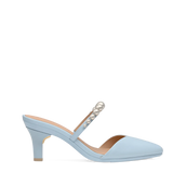 Evelyn Mule - Baby Blue Satin Pearl 3 Stiletto