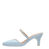 Evelyn Mule - Baby Blue Satin Pearl 3 Stiletto