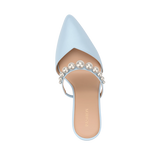 Evelyn Mule - Baby Blue Satin Pearl 3 Stiletto