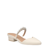 Evelyn Mule - Ivory Satin Pearl Flat