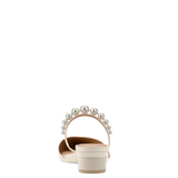 Evelyn Mule - Ivory Satin Pearl Flat