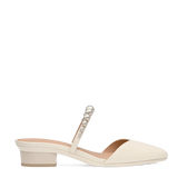 Evelyn Mule - Ivory Satin Pearl Flat