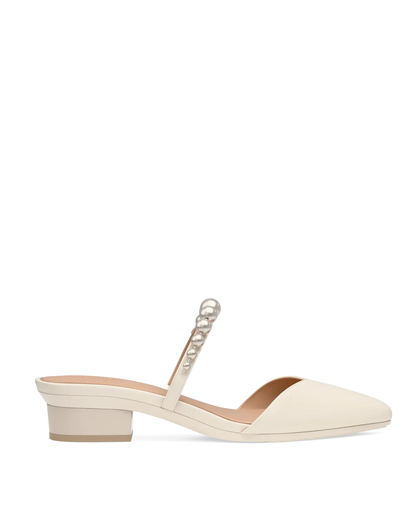 Evelyn Mule - Ivory Satin Pearl Flat