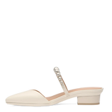 Evelyn Mule - Ivory Satin Pearl Flat