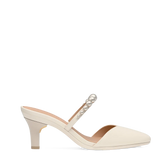 Evelyn Mule - Ivory Satin Pearl 3 Stiletto