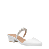 Evelyn Mule - White Satin Pearl 3 Stiletto
