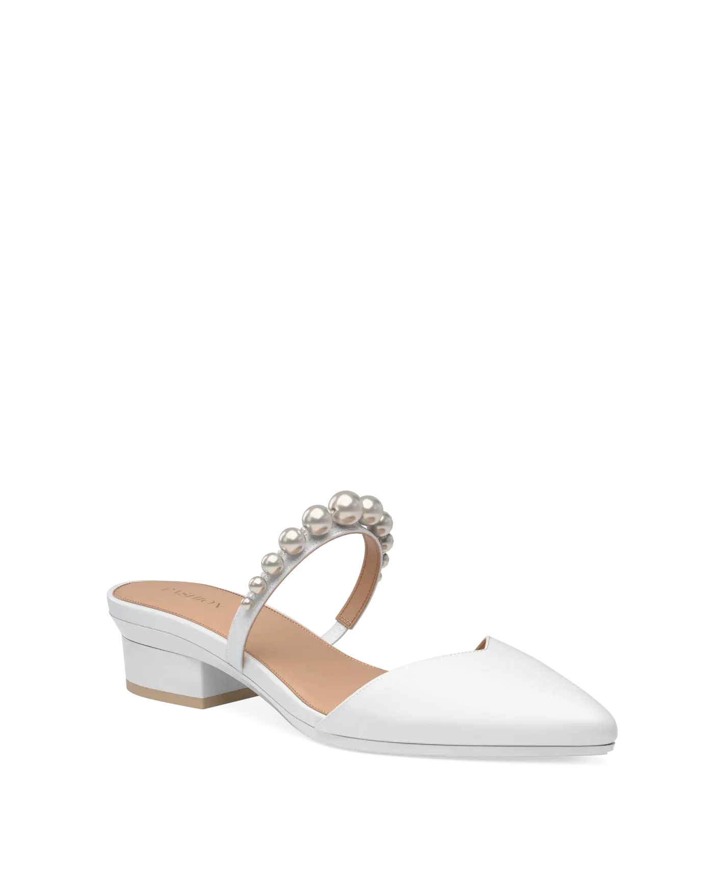 Evelyn Mule - White Satin Pearl 3 Stiletto