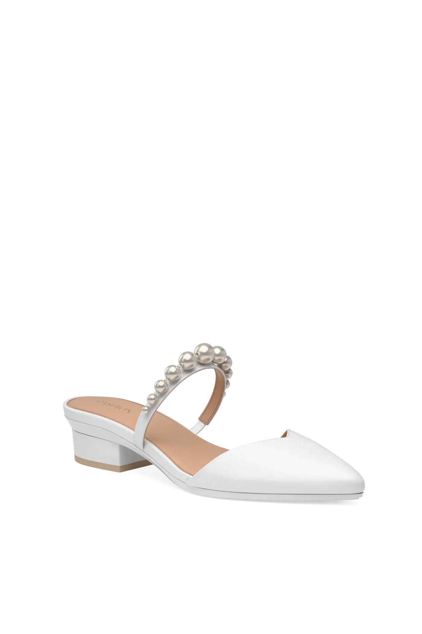 The Evelyn - White Satin Pearl Flat
