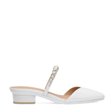Evelyn Mule - White Satin Pearl Flat