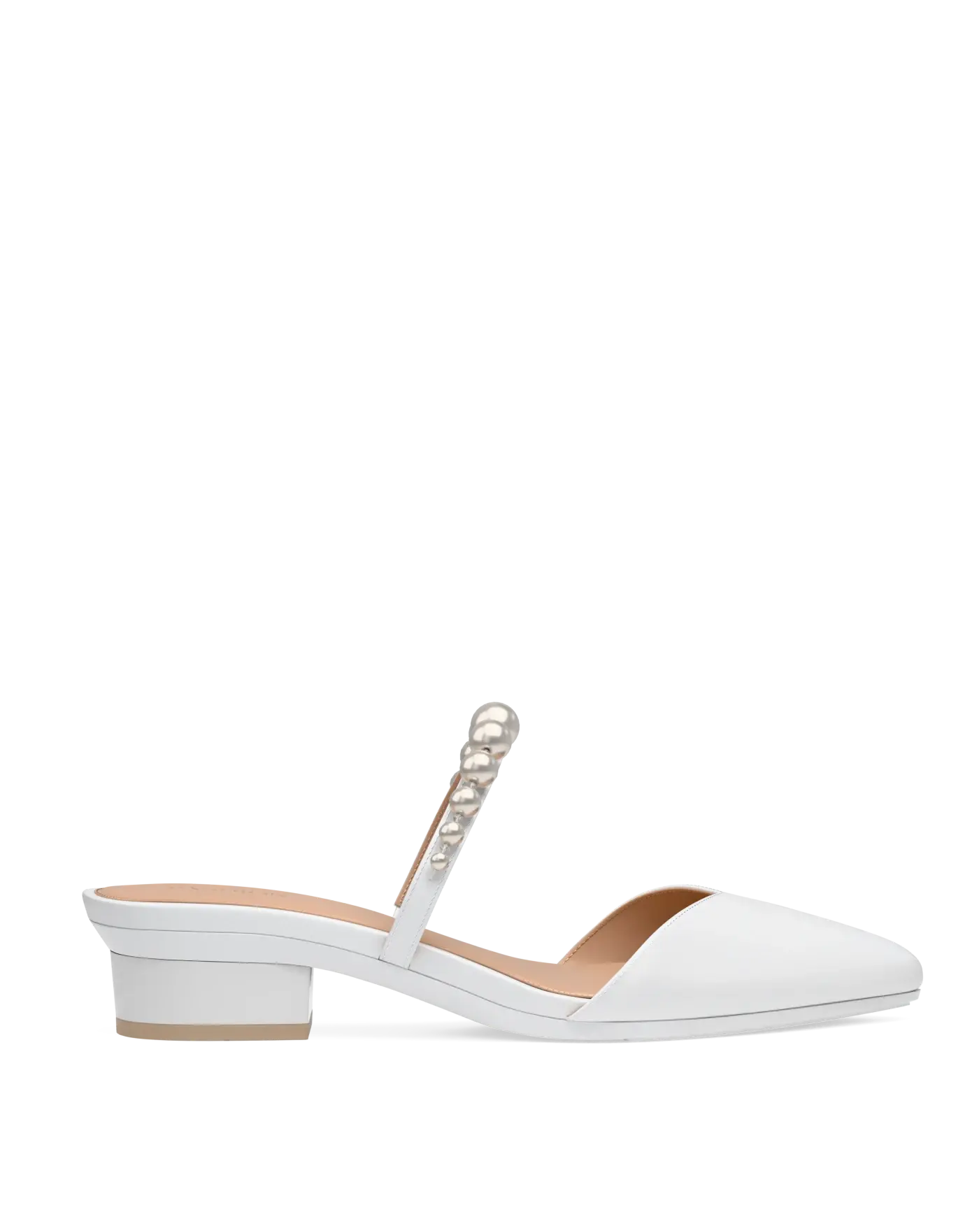 Evelyn Mule - White Satin Pearl Flat
