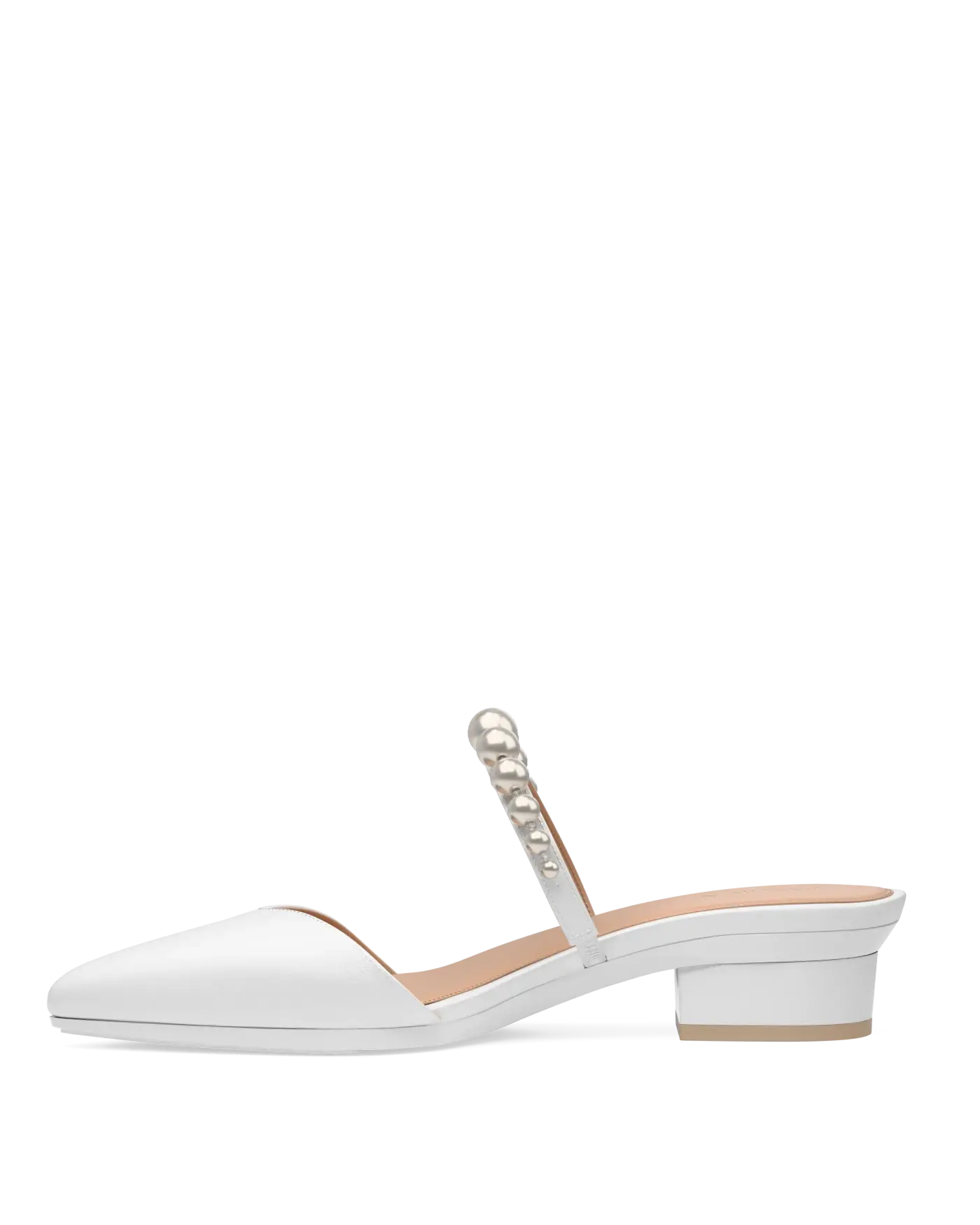 Evelyn Mule - White Satin Pearl Flat
