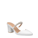 Evelyn Mule - White Satin Pearl 3 Block