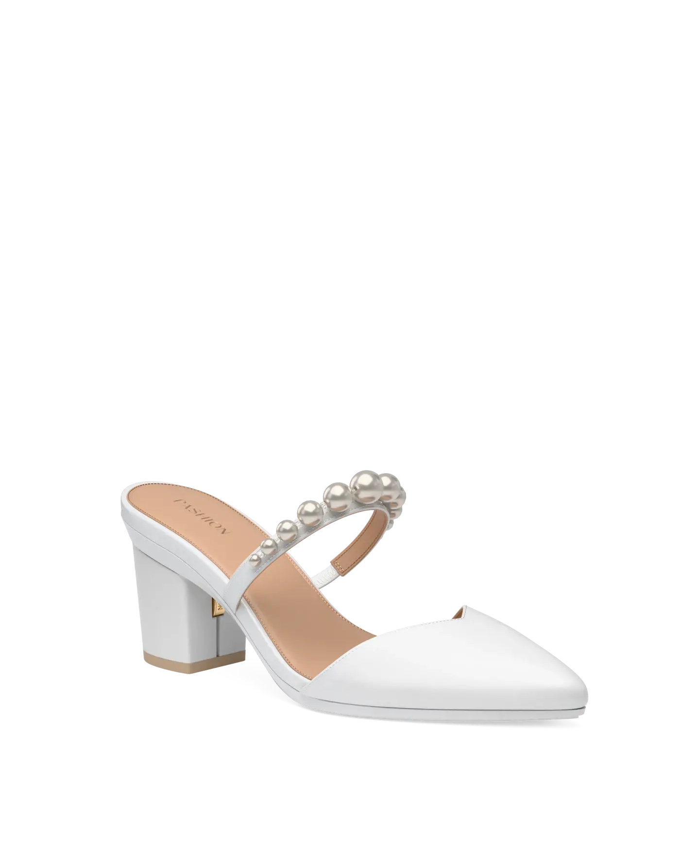 Evelyn Mule - White Satin Pearl 3 Block