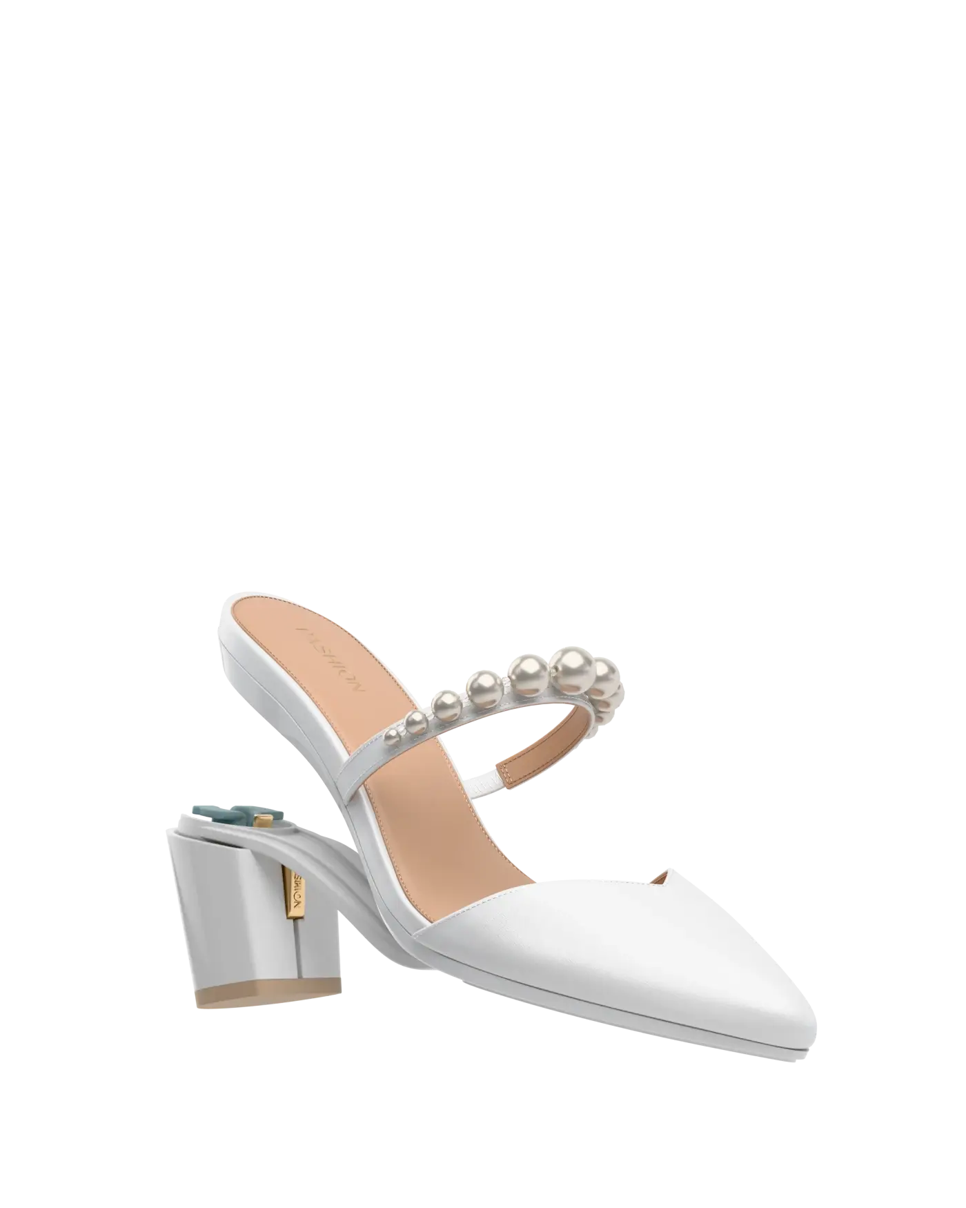 Evelyn Mule - White Satin Pearl 3 Block