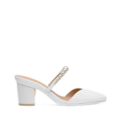 Evelyn Mule - White Satin Pearl 3 Block