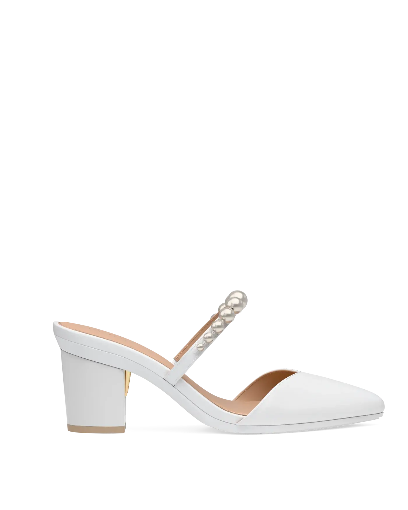 Evelyn Mule - White Satin Pearl 3 Block
